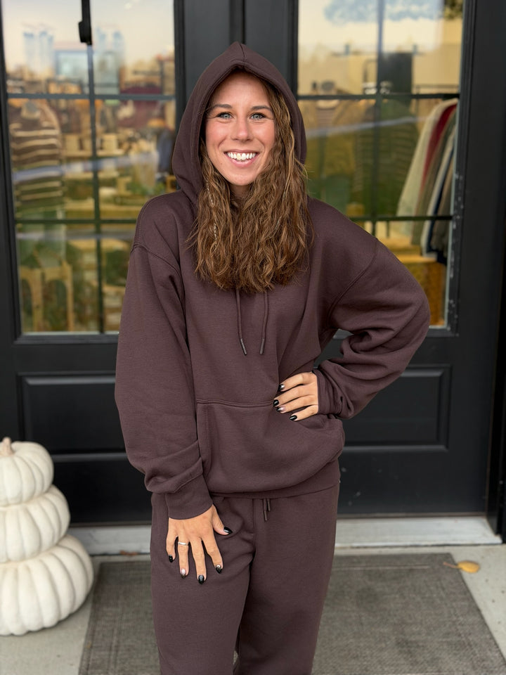 Drop Shoulder Hoodie- Brown