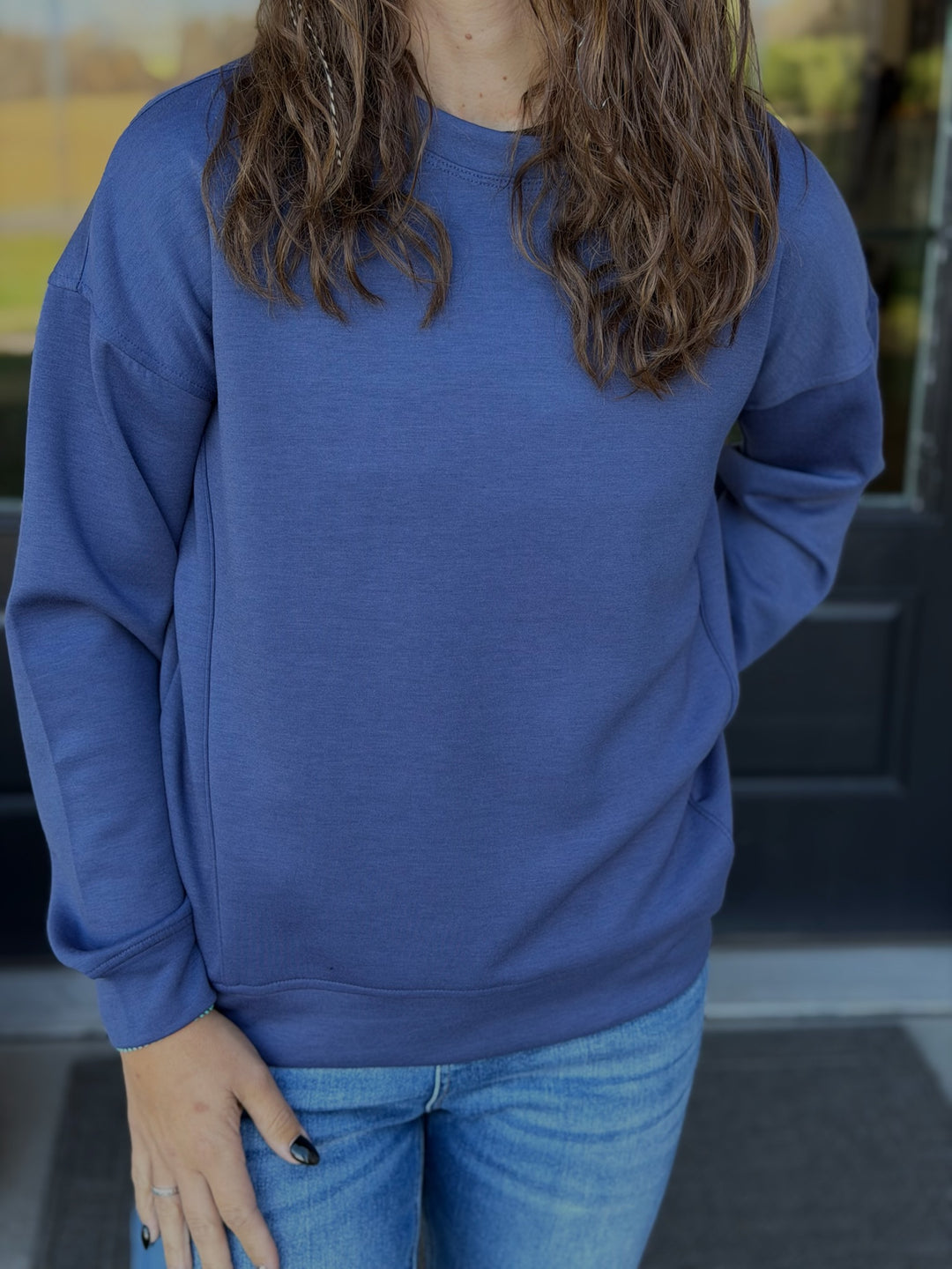 Solid Crew Neck Pullover- Navy
