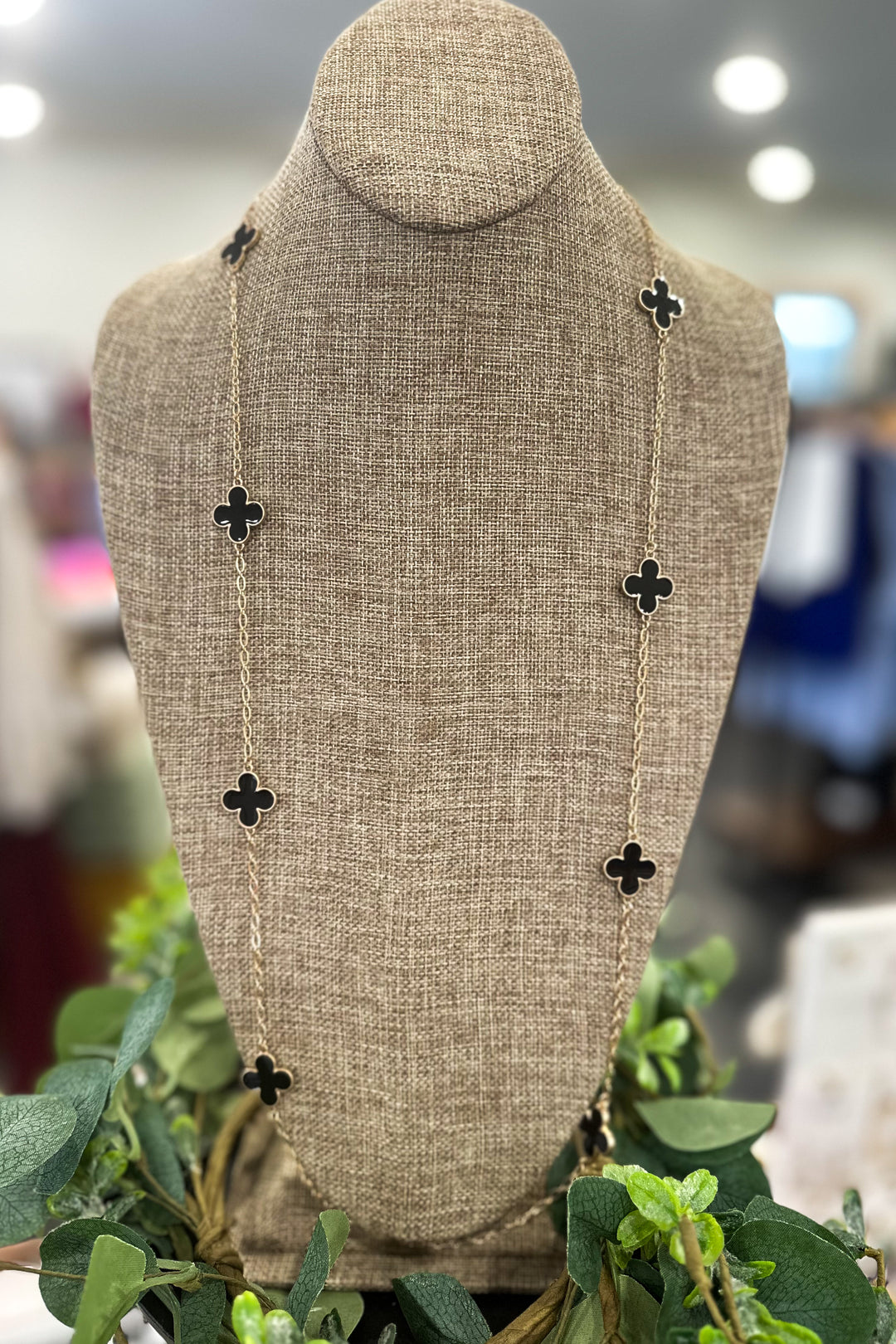 Black Coated Clover Necklace
