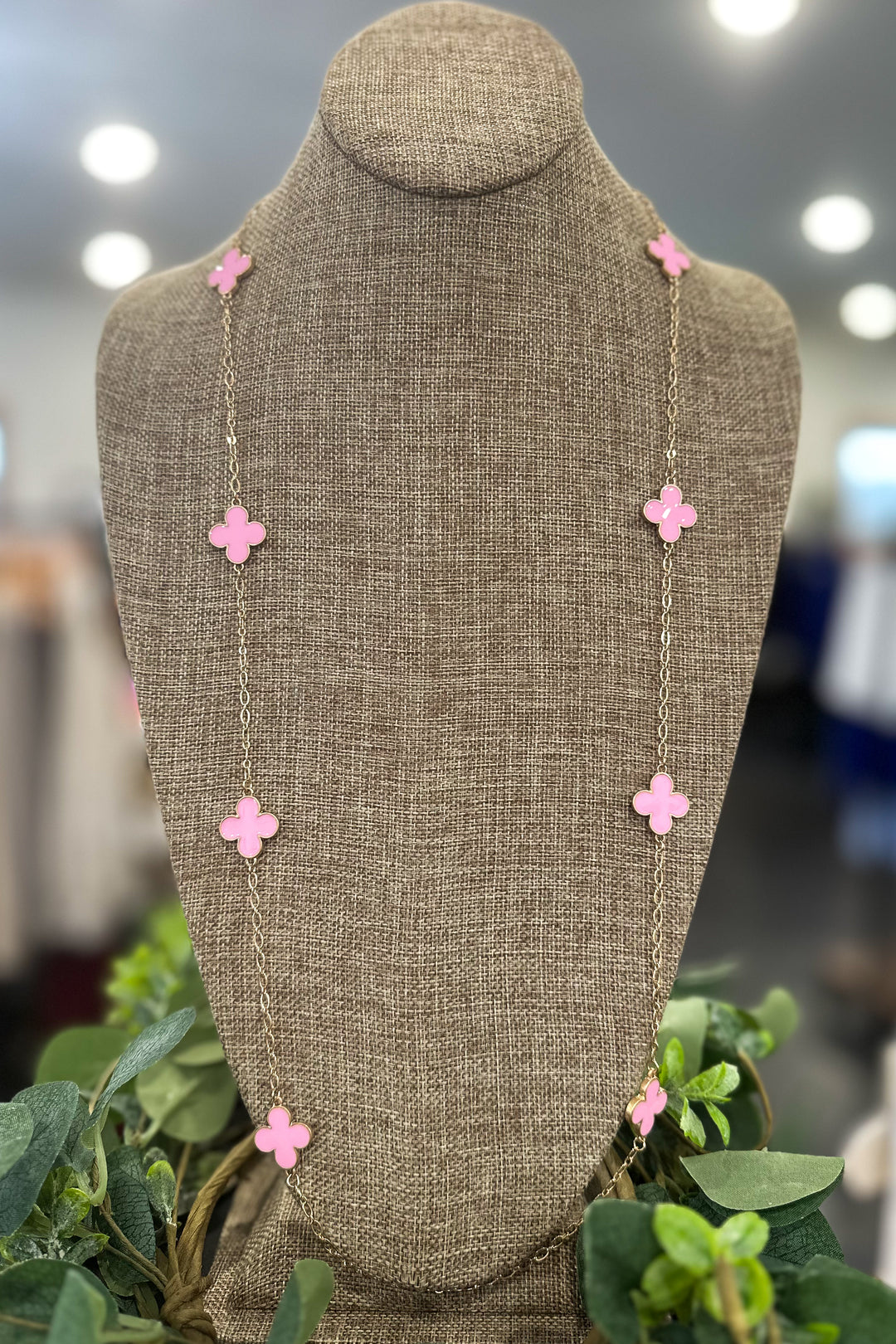 Pink Coated Clover Necklace