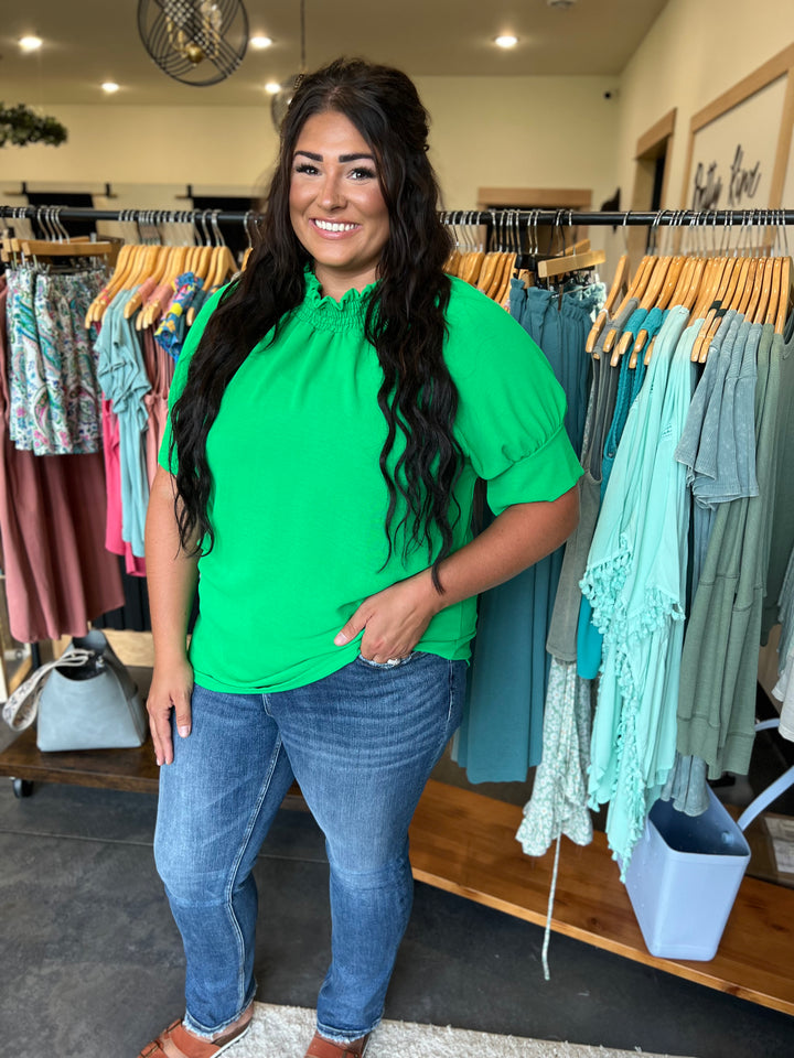 Smocked Ruffle Neck Blouse-Curvy