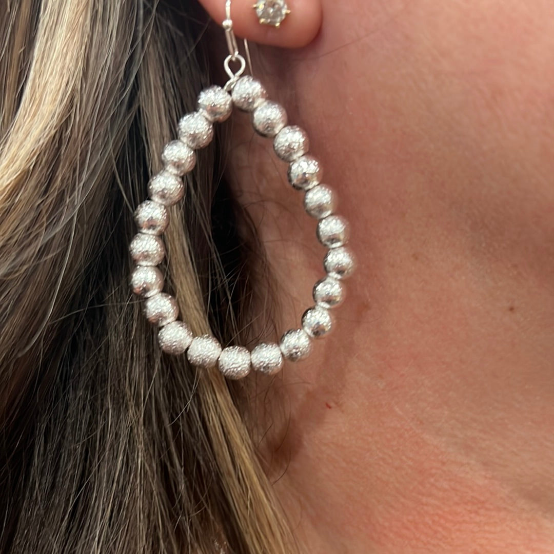 Silver Textured Beaded Earring