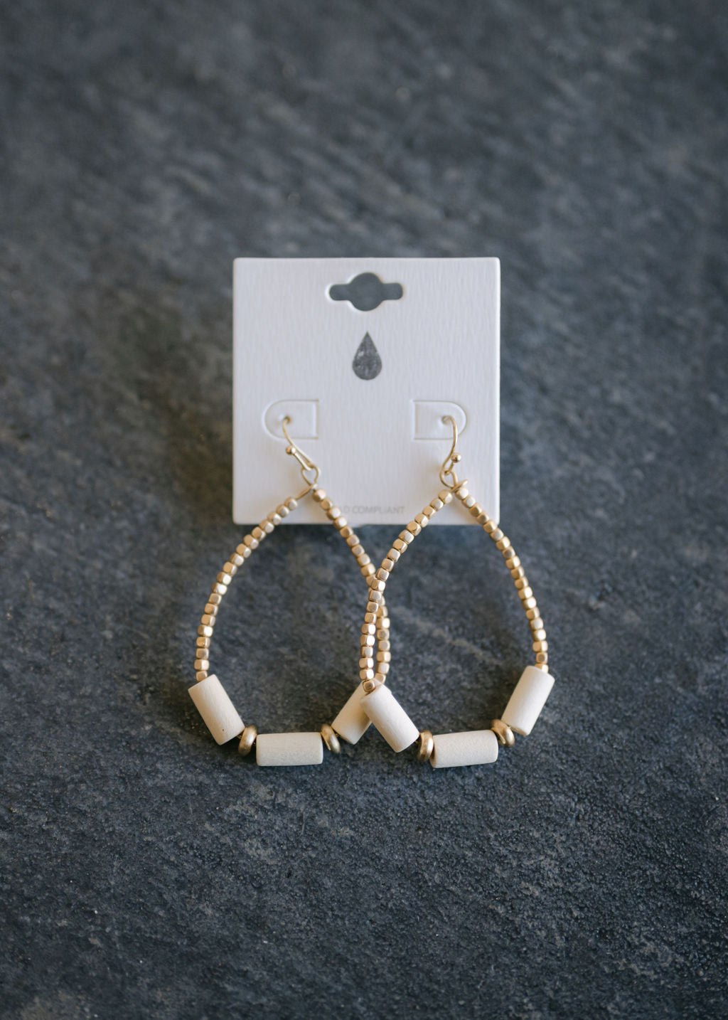 White Wood Gold Teardrop