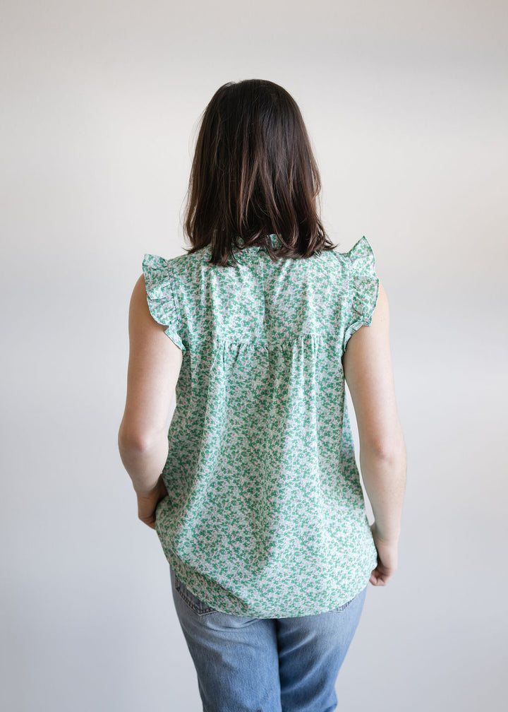 Ruffle Neck Floral Blouse