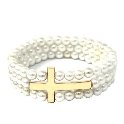 Pearl Gold Cross Bracelet