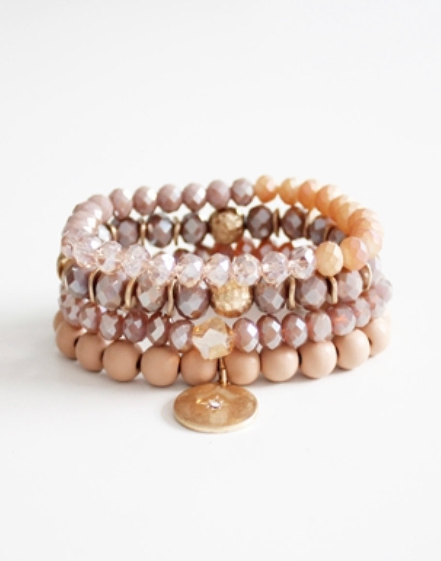 Rose Crystal - Gold Starburst Set of 4 Bracelets
